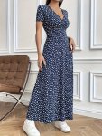 Allover Print V Neck A-line Dress Casual Short Sleeve Dress For Spring & Summer Women's Clothing
