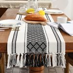 Wracra Boho Woven Table Runner Modern Farmhouse Style Table Runner Black And White Table Runners 90 Inches Long With Tassels For