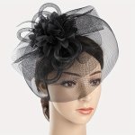 1PCS Women Mesh Flower Faux Feather Fascinator For Tea Party Birthday Horce-racing Wedding Hat Derbyhat Church Hat With Headband