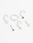 Surgical Steel Black Cubic Zirconia Nose Ring & Stud 6-PACK