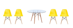 5 Piece Glass Table And Yellow Wooden Leg Chairs
