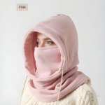 Winter Drawstring Balaclava Windproof Ski Mask Solid Color Cycling Neck Gaiter Outdoor Coldproof Face Covering Hooded Scarf For