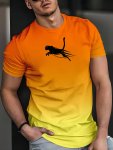 Leaping Animal Print Men's Crew Neck Short Sleeve Plus Size T-Shirt Lightweight Versatile Tee For Summer Daily Wear