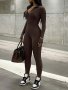 Solid Color Zip Up Jumpsuit Casual Long Sleeve Skinny Workout Jumpsuit Jumpsuit For Spring & Fall Women's Clothing