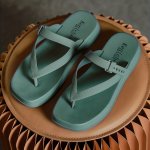 Women's Platform Flip Flops Open Toe Solid Color Square Toe Casual Slippers Women's Comfy Flat Slides