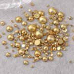 200PCS Nail Golden And Silvery Pearls For Flat Bottom Mixed Size Nail Pearl Diy Nail Art Decoration