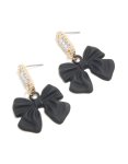 Goldair Gold Black Coated Metal Bow & Oval Diamante Bow Drop Earrings