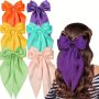 6-PACK Womens Large Satin Bow Hair Clips - Long Tail Polyester Hair Accessories For Party & Casual Styles