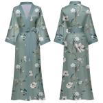 Elegant Ladies Satin Kimono Dressing Gown Mint Green Peoney Print