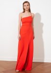 Assym Strappy Maxi Prom Dress - Red