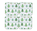 Christmas Table Decor - Set Of 4 Wooden Coasters - Christmas Tree Design