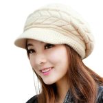Loritta Womens Winter Beanie Hats Thick Warm Knitted Chunky Soft Slouchy Cap With Visor Brim Beige