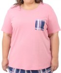 Ladies Check Pocket Detailed Pj Tee - 6XL Pink