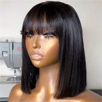 Sweetie Chic Bob Wig With Bangs - 150% Density Brazilian Straight Human Hair Full Machine Made For Women