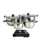 Smte High Heat Output Portable Gas Stove & Quality 4 Piece Pot Set Combo With Keychain