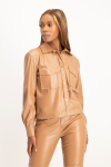 Eliana Faux Leather Shacket - Camel - S Camel