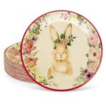 Jarthenaamcs 40PCS Vintage Easter Paper Plates Floral Bunny Disposable Plate Spring Flower Rabbit Dessert Plates For Appetizer S