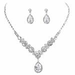 Cocide Bride Jewelry Set Silver Crystal Wedding Necklace Earrings Bridal Rhinestone Teardrop Pendant Accessories For Women And B