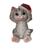 ALX630550-2 Cat With Xmas Hat Polyresin 9.5X7.5X13.5CM Hear No Evil