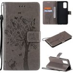 For Oppo RENO5 5G Tree & Cat Pattern Pressed Printing Horizontal Flip Pu Leather Case With Holder & Card Slots & Wallet & Lanyar