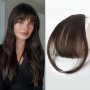 Dark Brown Black Clip In Bangs - One Piece Fringe Hairpiece For Natural-looking Volume And Length Hair Accessories