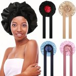 Luxury Silk-feel Elastic Shower Cap For Women Smooth Satin Interior Unscented Hair Care Night Sleep Cap With Durable Band - Idea