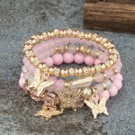 4PCS Bohemian Bracelets Creative Hand Jewelry Butterfly Pendant Multilayer Stretch Beaded Bracelets