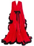 Molisa Womens Long Feather Bridal Robe Lingerie Wedding Scarf Bathrobe Sleepwear Fur Boudoir Robe Nightgown Red+black XXL