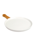 White Ceramic Plate With Bamboo Handle 35CM - None None