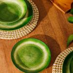 Printed Glazed Side Plate Green Mist
