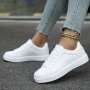 Fall Aesthetic White Faux Leather Soft Bottom Skate Shoes Flat Wear Resistance Non Slip Preppy School Sneakers Casual Versatile Lightweight Breathable Lace Up Sport Shoes