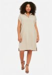 Shirt Collar Slit Woven Plus Size Dress - Cream