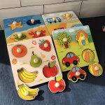 Children's Hand Scratching Board 3D Puzzle Wooden Toys Children's Baby Montessori Early Education Fruit Cognitive Puzzle Toys Wo