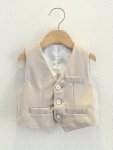 Boys Formal Solid Color Suit Vest With Fake Pockets Gentleman Waistcoat V-neck Sleeveless Vest Boys Clothing For Competition Per