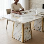 Modern Marble-style Rectangular Dining Table