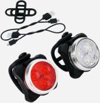 USB Rechargeable Bike Light Set LED Front Headlight & Rear Tail Light Waterproof Bicycle Light 4 Modes Silicone & Plastic Bright