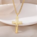Creative Cross Shape Branch Tree Of Life Design Pendant Stainless Steel Necklace 18K Gold Plated Neck Jewelry