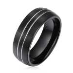 Men's Double Silver Groove Brushed Black Tungsten Ring OYG005 - 14