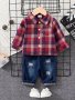 2pcs Baby's Casual Plaid Pattern Shirt & Ripped Jeans Infant & Toddler Boy's Clothes Set For Spring Fall