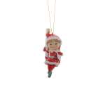 Elf Girl On Candy Cane Hanging Ornament