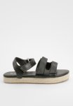 Adjustable Strap Flatform Sandals - Black