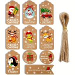 50PCS Christmas Diy Gift Tag Christmas Tree Decorations Kraft Card Hanging Tag With Hemp Strings