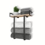 1PC Towel Racks For Bathroom Wall Mounted Metal Towel Holder With Wooden Shelf For Folding Large Towels Towel Storage For Small