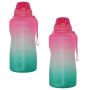 3.8L Giant Motivational Water Bottle Pink And Green - 2 Pack