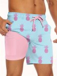 Men's Pineapple Print Shorts 2-IN-1 Shorts For Beach Holiday