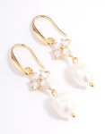 Goldair Gold Plated Cubic Zirconia Trio Freshwater Pearl Drop Earrings