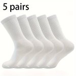 Solid 5 Pairs Solid Men's Crew Socks Breathable Comfy Casual Socks Simple Fashion Sports Socks For Outdoor Fitness Basketball Ru