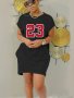 Number Print Crew Neck Dress Casual Short Sleeve Pocket Design Dress For Spring & Summer Women's Clothing