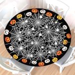Czeservior Halloween Round Fitted Tablecloth With Elastic Edge Water-resistant Reusable Black Spider Web Ghost Pumpkin Table Cov