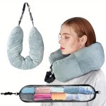 Travel Pillow With Storage Pouch Adjustable Polyester Neck Support Comfortable & Lightweight